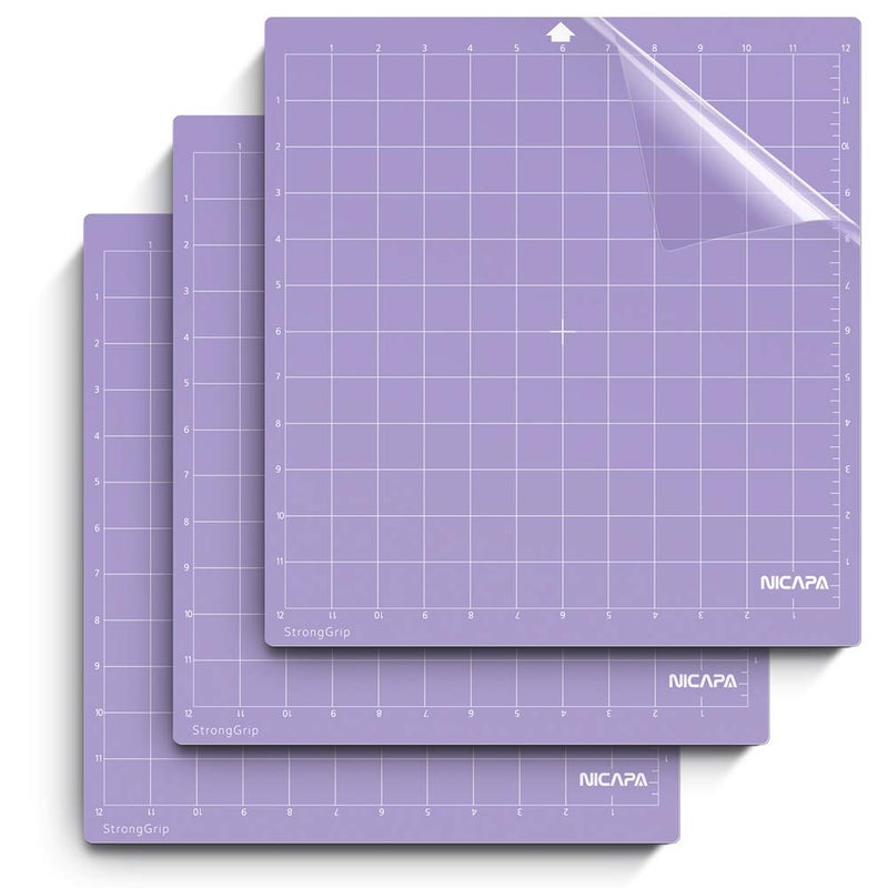 Nicapa Cutting Mat for Silhouette Cameo 3/2/1 Strong-Grip,12x12 inch 3pack) Adhesive&Sticky Non-Slip Flexible Square Gridded Purple Cut Mats Replacement Accessories Set matts Vinyl Craft Sewing - Image 1